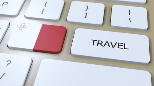 Pressing Travel Key with Malta Flag on Computer Keyboard