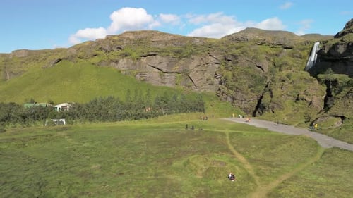 Stunning Aerial Shot Of Seljalandsfoss Waterfall In Iceland