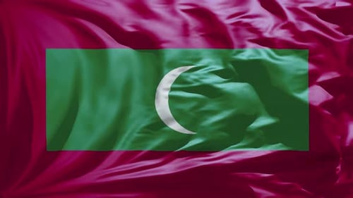 Waving Maldives Flag with Abstract Fabric Background