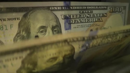 Close Up Cash Counting Machine Counting Money Banknotes of 100 Dollar Bills Money Count Machine