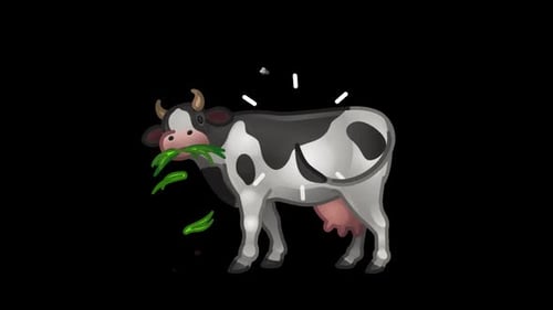 Animated Cartoon Cow Eating Grass