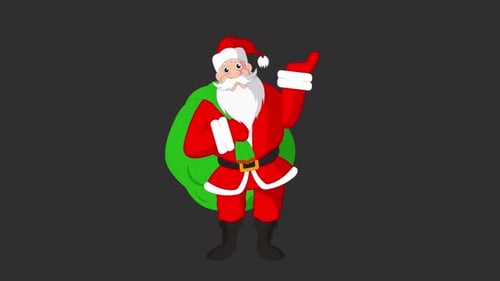 Animated Flat Design Santa Claus Waving Christmas