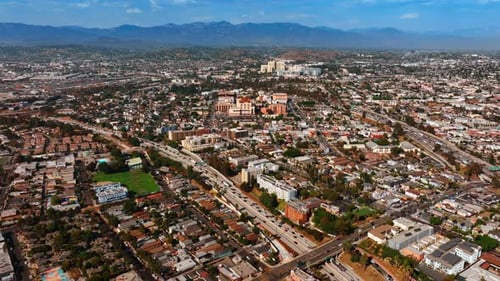 Densely populated scenery of Los Angeles, California, USA on sunny day.