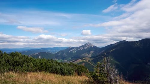 Panorama of Mountain Nature in the National Park on a Cloudy Summer Day