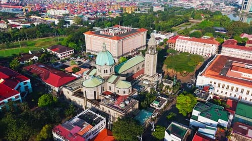 Orbiting Drone Around Manila Cathedral In Intramuros Manila Philippines