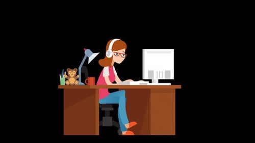 Working from home freelancer person sitting on table desk Alpha Channel