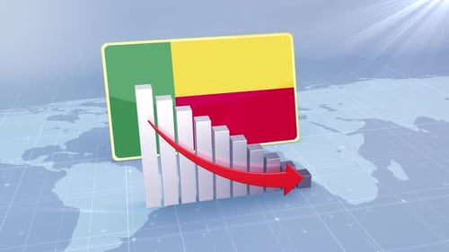 Benin Flag With Decrease Bar Chart Graph And Arrow Red