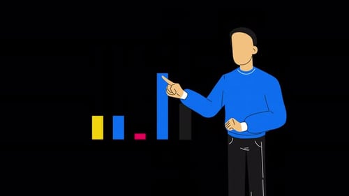 Flat Design Character Explaining Data Presentation Animation