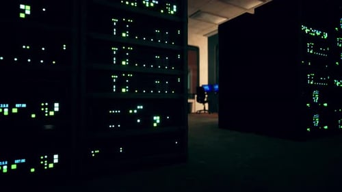 Modern Server Room with Supercomputers Light