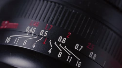 Film Photography Lens Shifts Focus Moving Distance Scale on Vintage Film Lens During Focusing