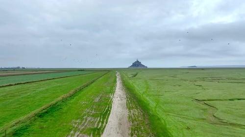 Aerial view of Mont Saint Michel in Normandy, France.