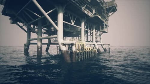 Battered Oil Platform Endures Harsh Weather Amidst Choppy Grey Sea Currents