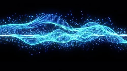 Big Data Analysis Futuristic High Technology Background. Abstract Particle Wave Motion On Black