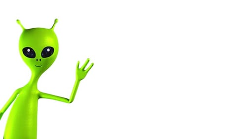 Alien Looks Out And Greets From The Corner on White Background