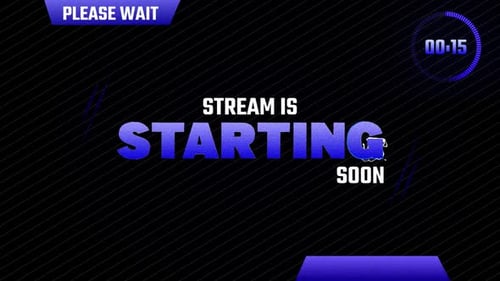 Animated Glitch Stream Countdown Screen with Please Wait Message