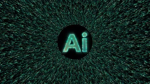 4k Futuristic AI Glowing Text with Digital Particle Ring Animation