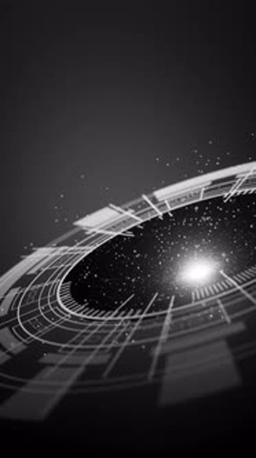 Seamless digital HUD loop with luminous cosmic particles.