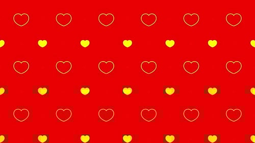 Pulsating Red and Yellow Hearts Seamless Loop Background