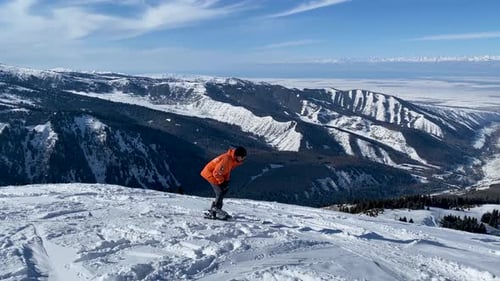 Skiing people in the resort
