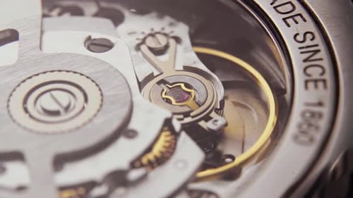 Moving Gears and Springs of Automatic Watch Mechanism