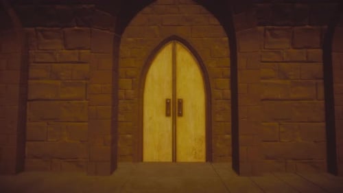 Rustic Arch Door Opening to Mysterious Castle Interior