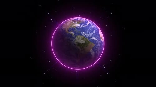 Futuristic Rotating Earth Globe with Glowing Neon Ring