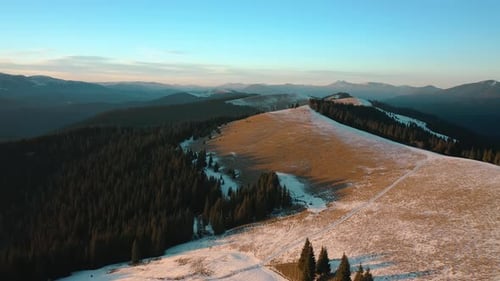 Golden Mountain Range Aerial View at Sunrise