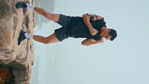 Strong Male Boxing Fight on Cliff Vertically Professional Boxer Training Park