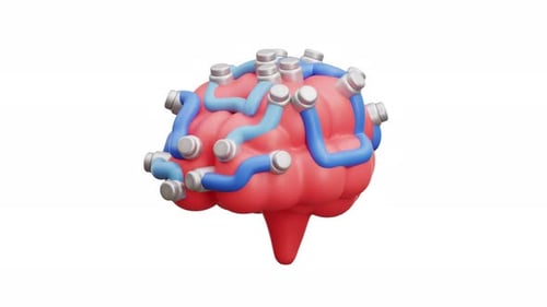 Brain With Blue Conduits And Silver Connectors