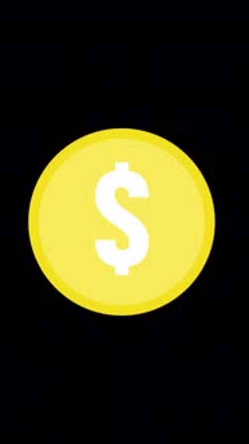 Flat 3D Dollar Coin Rotating Animation On Alpha Channel Vertical