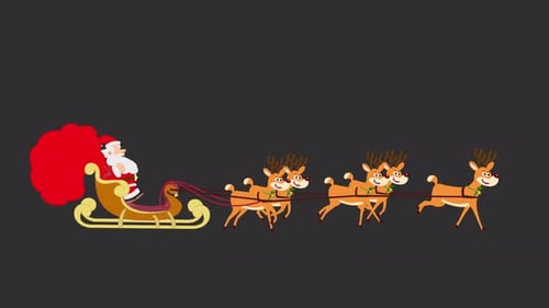 Cartoon Santa Claus and Reindeer Sleigh Christmas Animation