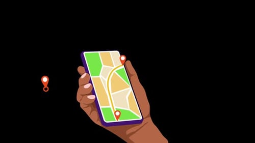 Animated Flat Design GPS Navigation on Smartphone