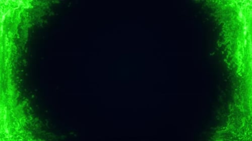 Bright green glowing digital border forming an abstract, energetic frame with a dark