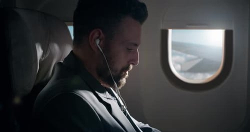 Cinematic shot of Man in aiplane