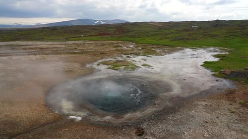 Boiling Water With Steam In A Hot Spring. Hveravellir Geothermal Area In Iceland. static shot