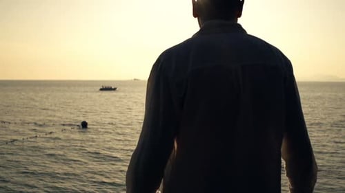 Man Admiring Sunset View in Slow Motion