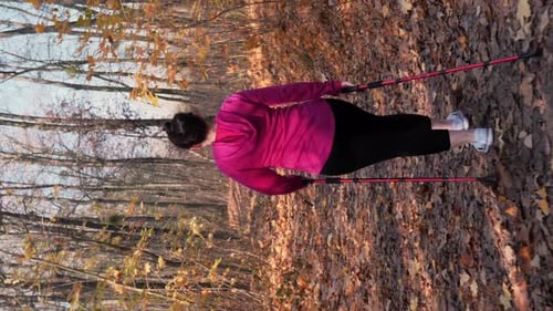 Nordic walking. Recreational activity with nordic walking poles