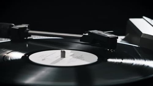 Record Player Plays Vinyl in Close Up