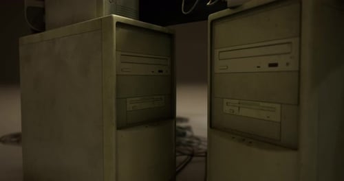 Vintage Desktop Computers and Cables Technology Background