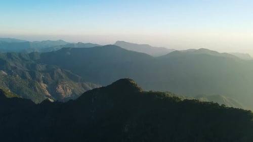 Spectacular mountainous scenery with panoramic view on endless mountain ranges on the horizon, drone