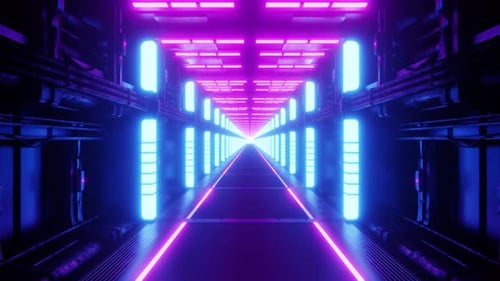 Illuminated Hallway of Futuristic Spaceship 3d Infinite Loop