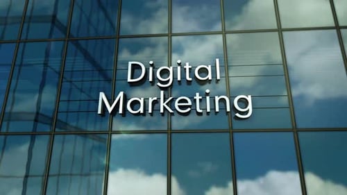 Concepto de construcción de vidrio de marketing digital