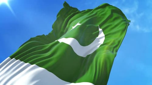 Pakistan National Flag Waving Animation with Sunlight