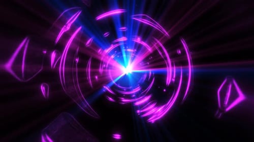 Un túnel morado brillante que crea un entorno futurista y científico