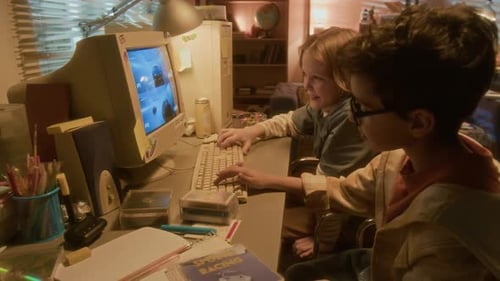 Boys Playing Video Game on Old Computer