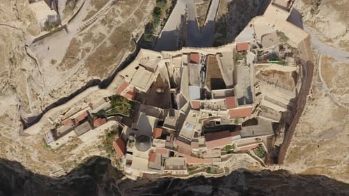 Mar Saba Greek Orthodox Monastery in Israel Judaean Desert, Aerial view