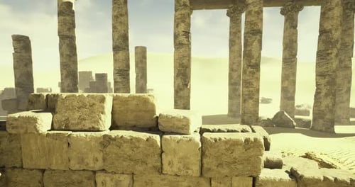 Ancient Ruins Emerge From the Desert Sands Under a Bright Sky
