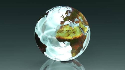 3D Glass Globe with Reflective Continents