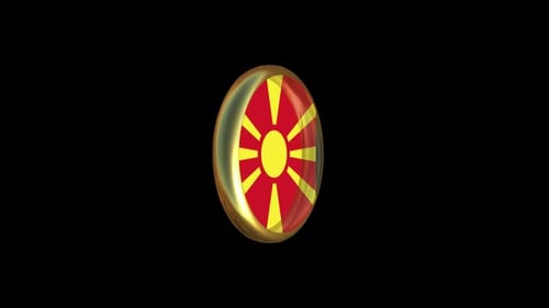 3D Rotating Gold Flag Button of North Macedonia