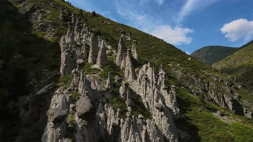 Aerial View of Natural Rock Formations Stone Mushrooms in the Altai Reserve